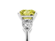 Fancy Yellow Three-Stone Princess Cut Diamond Ring Set in Silver with Pear Side Stones and Prong Setting