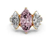 Marquise Three Stone Engagement Ring Setting for a Fancy Pink Lab-Grown Diamond | Accented Shoulders | Yellow Gold