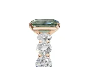 Emerald Cut Side Stone Engagement Ring Setting for a Fancy Green Lab-Grown Diamond | Scalloped Prong Accents | Rose Gold