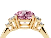 Round Cluster Accent Engagement Ring Setting for a Fancy Pink Lab-Grown Diamond | Yellow Gold