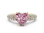 Heart-Shaped Multi Row Pave Engagement Ring Setting for a Fancy Pink Lab-Grown Diamond | Yellow Gold
