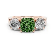 Cushion Cut Three Stone Engagement Ring Setting for a Fancy Green Lab-Grown Diamond | Wide Plain Band | Rose Gold