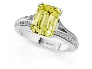 Emerald Cut Split Shank Engagement Ring Setting for a Fancy Yellow Lab-Grown Diamond | Pave Band | Sterling Silver