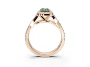 Emerald Cut Halo Pavé Engagement Ring Setting for a Fancy Green Lab-Grown Diamond | Narrow Split Shank | Rose Gold