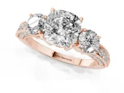 Cushion Cut Vintage Three Stone Engagement Ring Setting | Graduated Milgrain Pave | Rose Gold