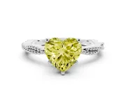 Fancy Yellow Heart Cut Diamond Solitaire Ring Set in White gold with Twisted Band and Bead Prong Setting