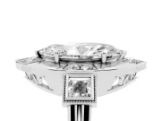 Marquise Milgrain Sectioned Halo Engagement Ring Setting | Square-Framed Sides | Sterling Silver