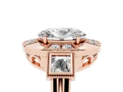Oval Milgrain Sectioned Halo Engagement Ring Setting | Square-Framed Sides | Rose Gold