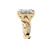 Emerald Cut Vintage Vine Solitaire Engagement Ring Setting | Milgrain Leaves | Yellow Gold