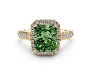 Radiant Cut Accented Halo Engagement Ring Setting for a Fancy Green Lab-Grown Diamond | Yellow Gold