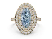 Marquise Double Halo Engagement Ring Setting for a Fancy Blue Lab-Grown Diamond | Pave Shoulders | Yellow Gold