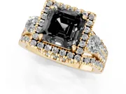Asscher Cut Halo Split Shank Engagement Ring Setting for a Black Center | Yellow Gold