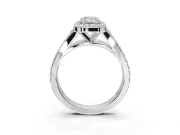 Emerald Cut Halo Pavé Engagement Ring Setting | Narrow Split Shank | White Gold