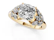 Cushion Cut Leaf Cluster Engagement Ring Setting | Yellow Gold