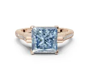 Princess Cut Vintage Cathedral Engagement Ring Setting for a Fancy Blue Lab-Grown Diamond | Carved Band | Rose Gold