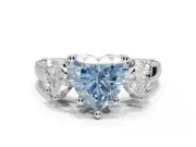 Heart-Shaped Three Stone Engagement Ring Setting for a Fancy Blue Lab-Grown Diamond | Tapered Band | Sterling Silver