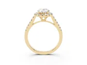 Oval Raised Halo Engagement Ring Setting | Pave Band | Yellow Gold