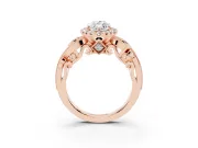 Marquise Cut Diamond Halo Ring Set in Rose gold with Milgrain Pavé Band and Prong Setting