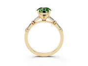 Fancy Green Round Cut Diamond Solitaire Set in Yellow gold with Side Baguettes and Channel Set Band