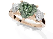 Heart-Shaped Three Stone Engagement Ring Setting for a Fancy Green Lab-Grown Diamond | Tapered Band | Rose Gold