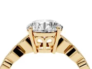 Round Vintage Milgrain Solitaire Engagement Ring Setting | Scalloped Band | Yellow Gold