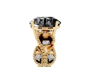 Round Vintage Leaf Solitaire Engagement Ring Setting for a Black Center | Yellow Gold