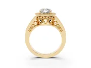 Cushion Cut Vintage Milgrain Halo Engagement Ring Setting | Pave Split Shank | Yellow Gold