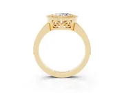 Heart Cut Diamond Halo Ring Set in Yellow gold with Pavé Band and Milgrain-Edged Prongs