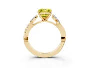 Fancy Yellow Asscher Cut Diamond Floral Vine Solitaire Engagement Ring Set in Yellow gold with Marquise Leaves