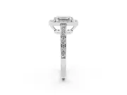 Emerald Cut Diamond Halo Pavé Engagement Ring Set in Silver with Bezel Setting