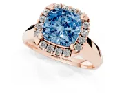 Cushion Cut Halo Engagement Ring Setting for a Fancy Blue Lab-Grown Diamond | Square Profile Band | Rose Gold