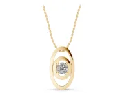 Round Lab-Grown Diamond Solitaire Pendant Necklace | Double Oval Frame | Yellow Gold