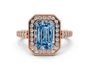 Emerald Cut Graduated Milgrain Halo Engagement Ring Setting for a Fancy Blue Lab-Grown Diamond | Rose Gold