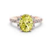 Oval Side Stone Engagement Ring Setting for a Fancy Yellow Lab-Grown Diamond | Pave Band | Rose Gold