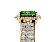 Radiant Cut Pavé Engagement Ring Setting for a Fancy Green Lab-Grown Diamond | Wide Three-Row Band | Yellow Gold