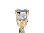 Cushion Cut Three Stone Engagement Ring Setting for a Fancy Blue Lab-Grown Diamond | Tapered Pave Band | Yellow Gold