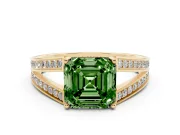 Asscher Cut Split Shank Pavé Engagement Ring Setting for a Fancy Green Lab-Grown Diamond | Yellow Gold