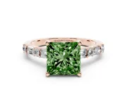 Princess Cut Baguette Side Stone Engagement Ring Setting for a Fancy Green Lab-Grown Diamond | Rose Gold