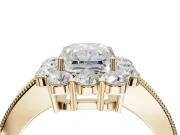 Radiant Cut Vintage Halo Engagement Ring Setting | Milgrain Channel Band | Yellow Gold