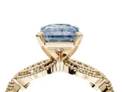 Radiant Cut Vintage Engagement Ring Setting for a Fancy Blue Lab-Grown Diamond | Graduated Stations | Yellow Gold