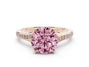 Round Pave Solitaire Engagement Ring Setting for a Fancy Pink Lab-Grown Diamond | Sweeping Shoulders | Rose Gold