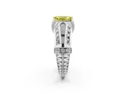 Fancy Yellow Emerald Cut Diamond Vintage-Inspired Milgrain Ring Set in Platinum with Accent Split Shank