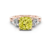 Cushion Cut Hidden Halo Three Stone Engagement Ring Setting for a Fancy Yellow Lab-Grown Diamond | Rose Gold