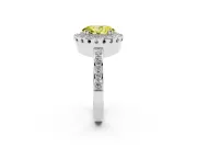 Fancy Yellow Oval Cut Diamond Halo Ring Set in White gold with Pavé Shank and Prong Setting