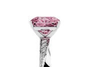 Fancy Pink Radiant Cut Diamond Engagement Ring Set in White gold with Side Stone Accents and Prong Setting