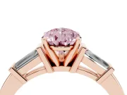 Fancy Pink Pear Cut Diamond Solitaire Ring Set in Rose gold with Tapered Baguette Accents and Prong Setting
