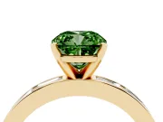 Fancy Green Cushion Cut Diamond Solitaire Ring Set in Yellow gold with Channel-Set Baguette Band and Prong Setting