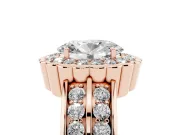 Oval Cut Diamond Scalloped Halo Ring Set in Rose gold with Pavé Split Shank
