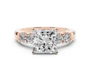 Princess Cut Five Stone Engagement Ring Setting | Prong-Set Side Stones | Rose Gold