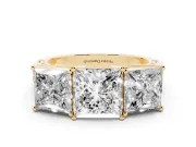 Princess Cut Three Stone Engagement Ring Setting | Beaded Shoulders | Yellow Gold